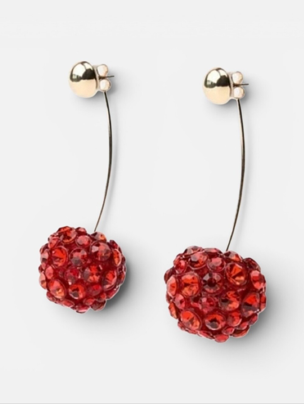 NWT Piper K Cherry Rhinestone Dangle Drop Glass Stone Earrings Rockabilly Pin Up